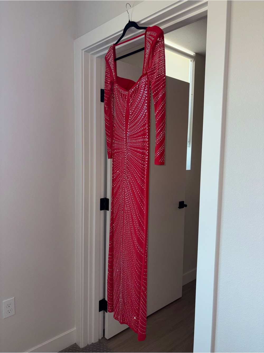Macy's Red Long Sleeve Sequin Mesh Gown with Sculpted Bust - Picture 11 of 13